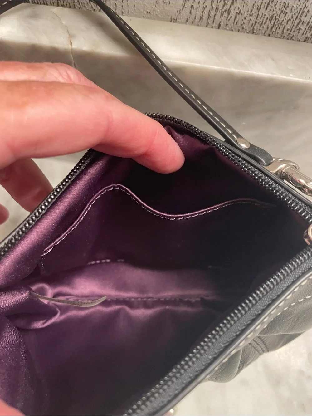 Coach Black Leather Pleated Wristlet